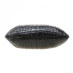 Saint Laurent Black Glazed Leather Croc Embossed Small Tribute Tote