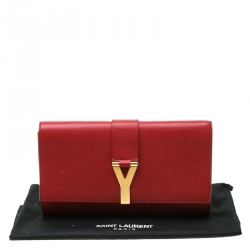 Pre Owned Saint Laurent Red Leather Large Chyc Clutch