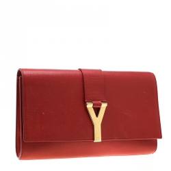 Pre Owned Saint Laurent Red Leather Large Chyc Clutch