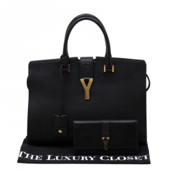 Saint Laurent Black Textured Leather Medium Cabas Chyc Satchel