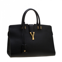 Saint Laurent Black Textured Leather Medium Cabas Chyc Satchel