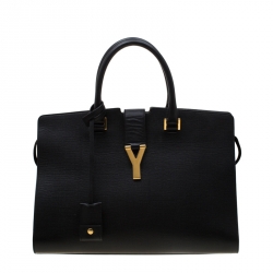 Saint Laurent Black Textured Leather Medium Cabas Chyc Satchel