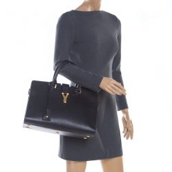Saint Laurent Black Textured Leather Medium Cabas Chyc Satchel