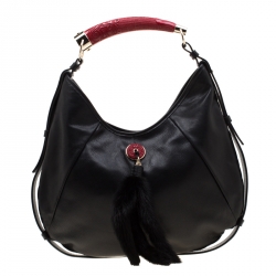 Pre Owned حقيبة سان لوران باريس مومباسا جلد سوداء/ حمراء