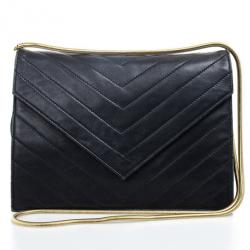 Pre Owned  Yves Saint Laurent Vintage Chevron Black Envelope Clutch Bag
