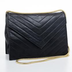 Pre Owned  Yves Saint Laurent Vintage Chevron Black Envelope Clutch Bag