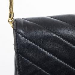 Pre Owned  Yves Saint Laurent Vintage Chevron Black Envelope Clutch Bag