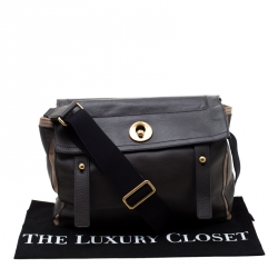 Saint Laurent Paris Grey Leather and Fabric Muse Two Messenger Bag
