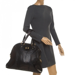 Pre Owned Saint Laurent Black Leather Oversized Muse Satchel