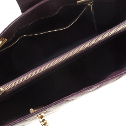 Pre Owned Saint Laurent Paris Burgundy Matelasse Leather Cassandre Shopper Tote