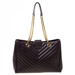 Pre Owned Saint Laurent Paris Burgundy Matelasse Leather Cassandre Shopper Tote