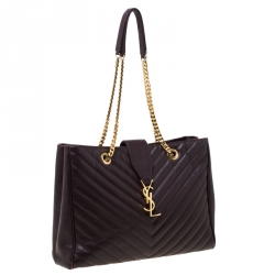 Pre Owned Saint Laurent Paris Burgundy Matelasse Leather Cassandre Shopper Tote