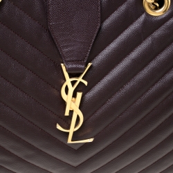 Pre Owned Saint Laurent Paris Burgundy Matelasse Leather Cassandre Shopper Tote