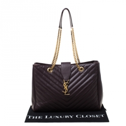 Pre Owned Saint Laurent Paris Burgundy Matelasse Leather Cassandre Shopper Tote