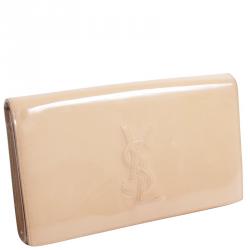 Pre Owned Saint Laurent Paris Nude Patent Leather Belle De Jour Flap Clutch