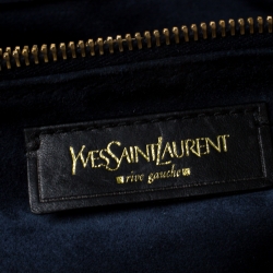 Saint Laurent Paris Navy Blue Croc Embossed Leather Medium Muse Two Satchel