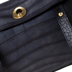 Saint Laurent Paris Navy Blue Croc Embossed Leather Medium Muse Two Satchel