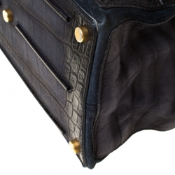 Saint Laurent Paris Navy Blue Croc Embossed Leather Medium Muse Two Satchel