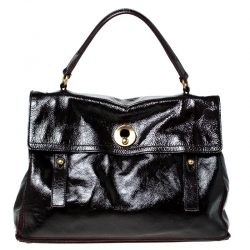 Saint Laurent Burgundy Patent Leather and Suede Muse Two Bag