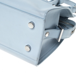 Pre Owned Saint Laurent Light Blue Leather Baby Cabas Monogram Tote