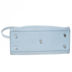 Pre Owned Saint Laurent Light Blue Leather Baby Cabas Monogram Tote