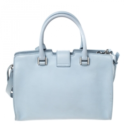 Pre Owned Saint Laurent Light Blue Leather Baby Cabas Monogram Tote