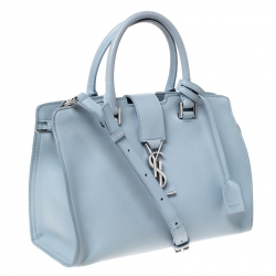 Pre Owned Saint Laurent Light Blue Leather Baby Cabas Monogram Tote