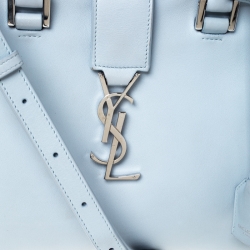 Pre Owned Saint Laurent Light Blue Leather Baby Cabas Monogram Tote