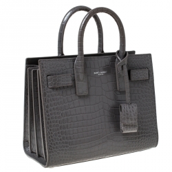 مملوكة مسبقًا Saint Laurent Grey Croc Embossed Leather Nano Classic Sac De Jour Tote