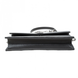 Pre Owned Saint Laurent Paris Dark Grey Chevron Leather Monogram Wallet on Chain