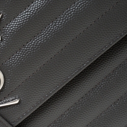Pre Owned Saint Laurent Paris Dark Grey Chevron Leather Monogram Wallet on Chain