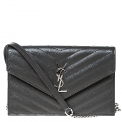 YVES SAINT LAURENT Wallet on Chain Leather Shoulder Bag Black