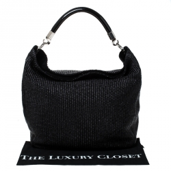 Saint Laurent Paris Black Raffia and Patent Woven Roady Hobo