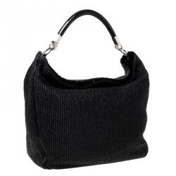 Saint Laurent Paris Black Raffia and Patent Woven Roady Hobo