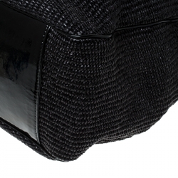 Saint Laurent Paris Black Raffia and Patent Woven Roady Hobo