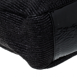 Saint Laurent Paris Black Raffia and Patent Woven Roady Hobo