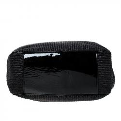 Saint Laurent Paris Black Raffia and Patent Woven Roady Hobo