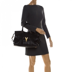 Pre Owned حقيبة سان لوران باريس كاباس شيك متوسط جلد سوداء