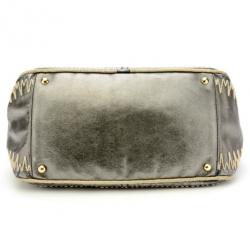 Pre Owned Yves Saint Laurent Silver Embroidered Boston Bag