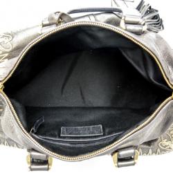 Pre Owned Yves Saint Laurent Silver Embroidered Boston Bag