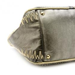 Pre Owned Yves Saint Laurent Silver Embroidered Boston Bag