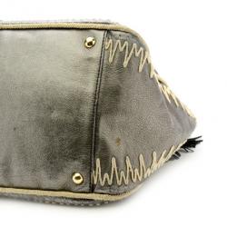 Pre Owned Yves Saint Laurent Silver Embroidered Boston Bag