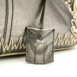 Pre Owned Yves Saint Laurent Silver Embroidered Boston Bag