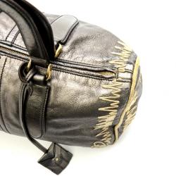 Pre Owned Yves Saint Laurent Silver Embroidered Boston Bag