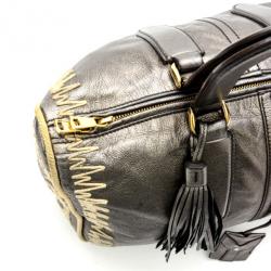Pre Owned Yves Saint Laurent Silver Embroidered Boston Bag