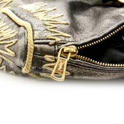 Pre Owned Yves Saint Laurent Silver Embroidered Boston Bag