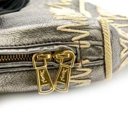 Pre Owned Yves Saint Laurent Silver Embroidered Boston Bag