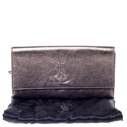 Pre Owned Saint Laurent Metallic Leather Small Belle De Jour Flap Clutch