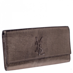Pre Owned Saint Laurent Metallic Leather Small Belle De Jour Flap Clutch