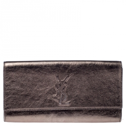 Pre Owned Saint Laurent Metallic Leather Small Belle De Jour Flap Clutch